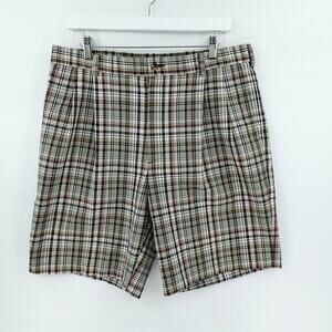 Roundtree & York Gold Label Chino Shorts Mens 34 Brown Plaid Tartan 9" Golf VTG